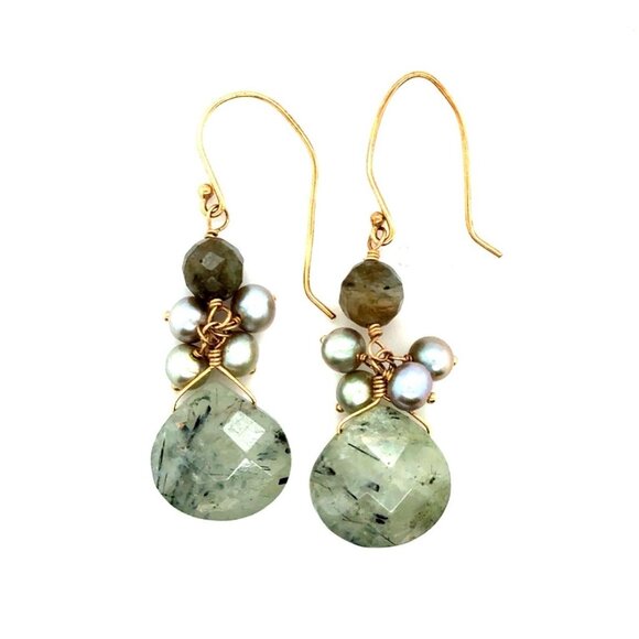 14K Gold Stone Dangle Earrings - Picture 1 of 6